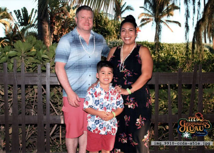 Ryan Greenwell in Hawaii with wife and son