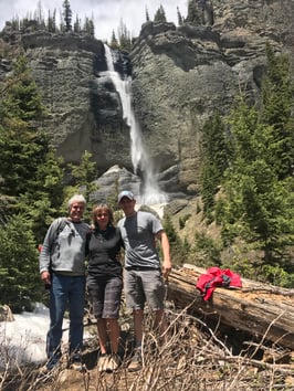 Group with waterfall